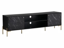 Vente-unique Mueble TV con 2 puertas y 2 estantes de MDF y metal - Efecto mármol y dorado - CIEMILA