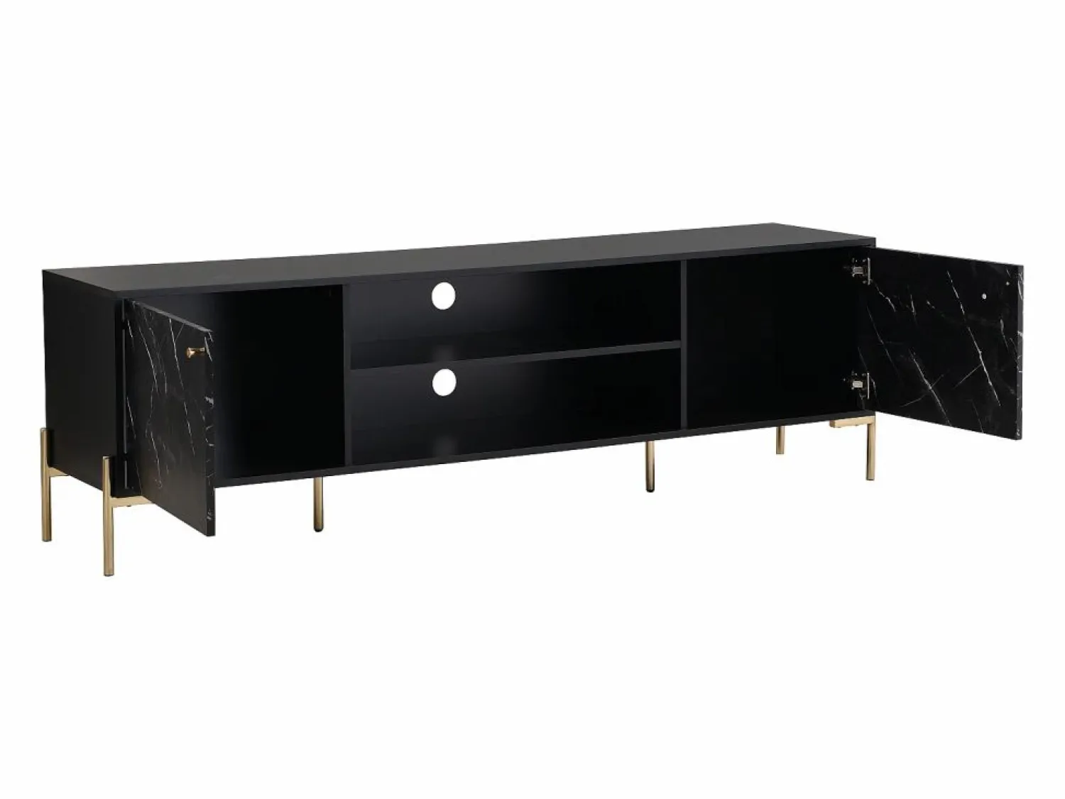 Vente-unique Mueble TV con 2 puertas y 2 estantes de MDF y metal - Efecto mármol y dorado - CIEMILA