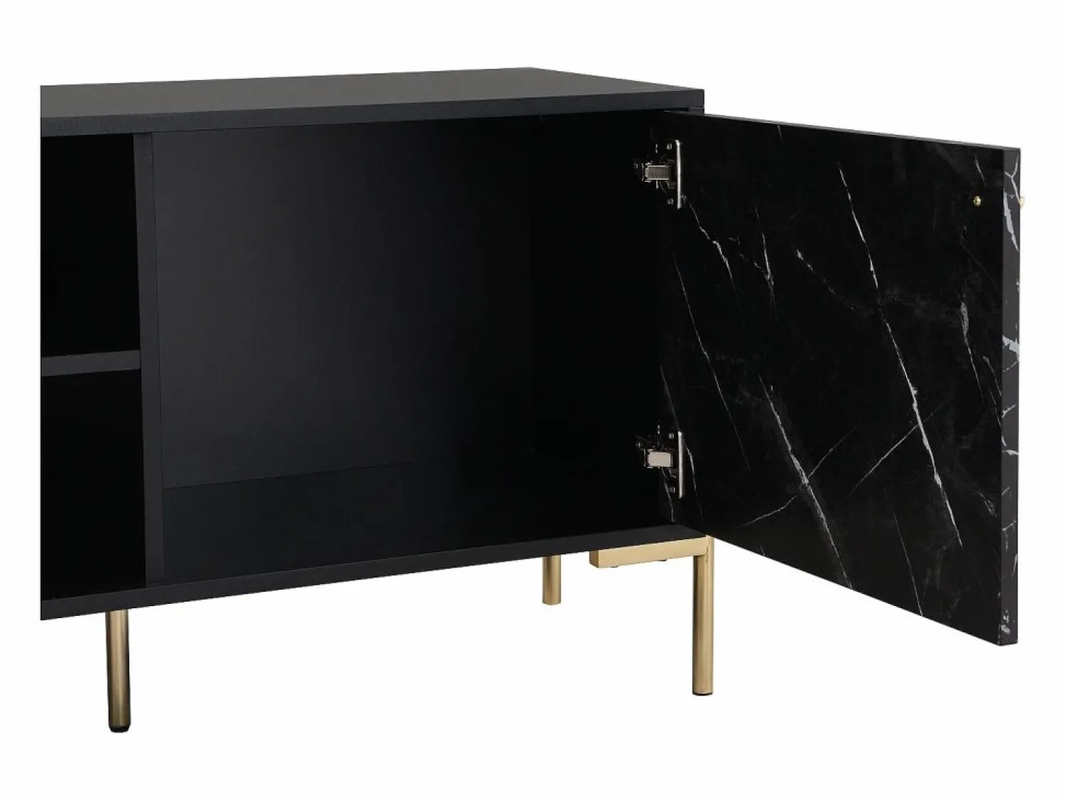 Vente-unique Mueble TV con 2 puertas y 2 estantes de MDF y metal - Efecto mármol y dorado - CIEMILA