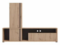 Hot Vente-unique Mueble TV con 3 puertas y 3 estantes - Natural claro y negro - BELUTZY Negro / Color natural claro