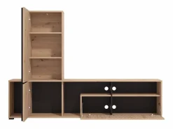 Hot Vente-unique Mueble TV con 3 puertas y 3 estantes - Natural claro y negro - BELUTZY Negro / Color natural claro