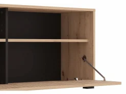 Hot Vente-unique Mueble TV con 3 puertas y 3 estantes - Natural claro y negro - BELUTZY Negro / Color natural claro