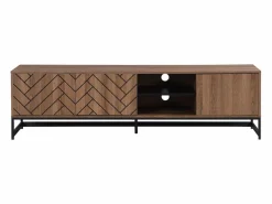 Mueble TV con 3 puertas y 2 estantes de MDF - Natural y negro - CARATANA Mueble Tv