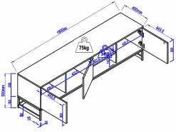 Mueble TV con 3 puertas y 2 estantes de MDF - Natural y negro - CARATANA Mueble Tv