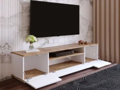 Discount Mueble TV con 3 puertas y 1 hueco - Blanco y natural - LOTULA Mueble Tv
