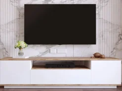 Discount Mueble TV con 3 puertas y 1 hueco - Blanco y natural - LOTULA Mueble Tv