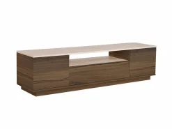 Hot Vente-unique Mueble TV con 3 puertas y 1 hueco - Marrón natural oscuro y efecto travertino beige - LOTULA Color natural oscuro / Beige