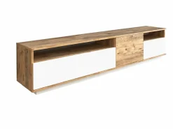 Discount Mueble TV con 4 puertas y 2 estantes - Natural claro y blanco - CEDONA Mueble Tv