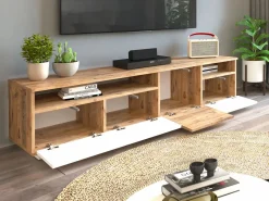 Discount Mueble TV con 4 puertas y 2 estantes - Natural claro y blanco - CEDONA Mueble Tv