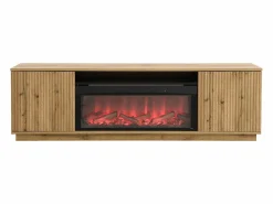 Vente-unique Mueble TV con 2 puertas y efecto chimenea LED en MDF - Natural y Negro - YEVINA
