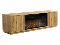 Vente-unique Mueble TV con 2 puertas y efecto chimenea LED en MDF - Natural y Negro - YEVINA