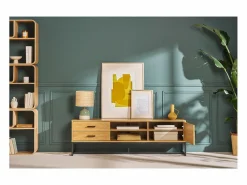 Clearance Miliboo Mueble TV con acabado de roble claro y metal negro 160 cm LOVATO Beige