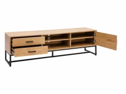 Clearance Miliboo Mueble TV con acabado de roble claro y metal negro 160 cm LOVATO Beige