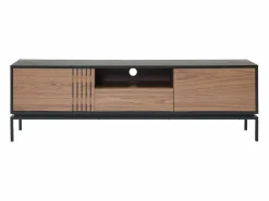 New Mueble TV con almacenamiento chapa de nogal y metal - Natural oscuro y Negro - ZINORI Mueble Tv