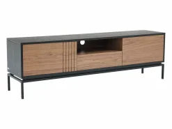 New Mueble TV con almacenamiento chapa de nogal y metal - Natural oscuro y Negro - ZINORI Mueble Tv