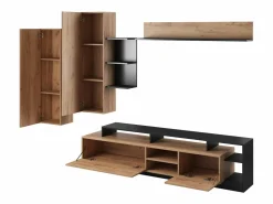 Vente-unique Mueble TV con compartimentos - Color natural y antracita - IDESIA