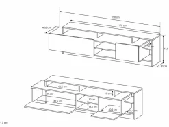 Vente-unique Mueble TV con compartimentos - Color natural y antracita - IDESIA