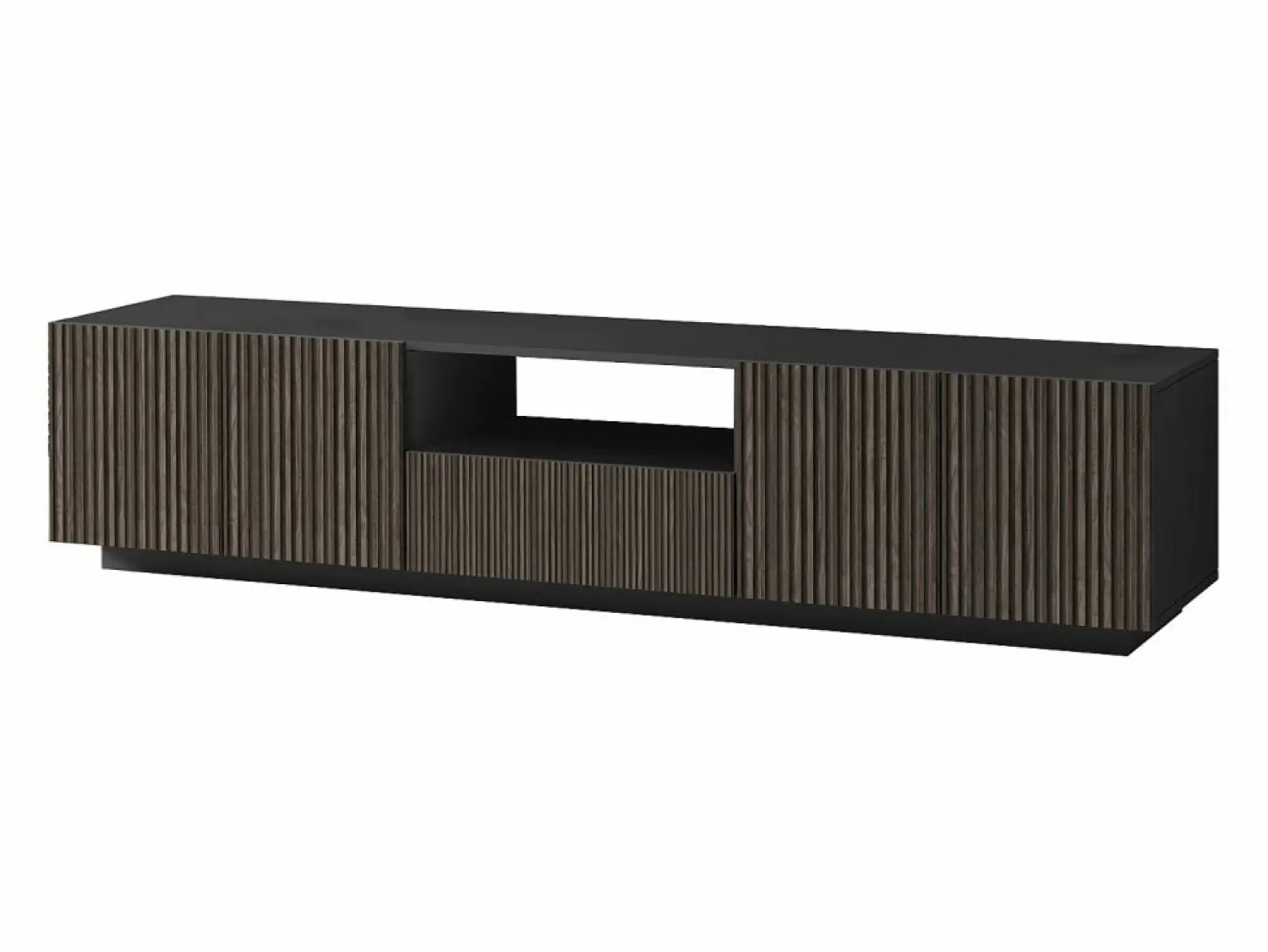 Mueble TV Coste con 4 puertas, 1 cajón y 1 compartimento, antracita/madera oscura, 220,1 x 43 x 46 cm Color natural oscuro