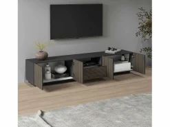 Mueble TV Coste con 4 puertas, 1 cajón y 1 compartimento, antracita/madera oscura, 220,1 x 43 x 46 cm Color natural oscuro