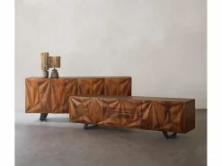Discount Mueble TV de 2 puertas y 2 cajones en madera maciza de mango Mueble Tv