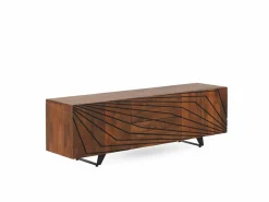Mueble TV de 2 puertas y 2 cajones de madera maciza de mango Marru00f3n