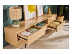 Outlet Mueble TV de diseño con armarios de madera de roble claro y metal negro 180 cm ALASKA Mueble Tv