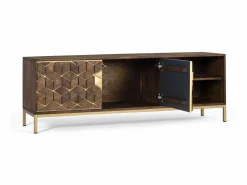 Clearance Giner y colomer Mueble tv en madera de mango y detalles dorados Marru00f3n