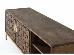Clearance Giner y colomer Mueble tv en madera de mango y detalles dorados Marru00f3n