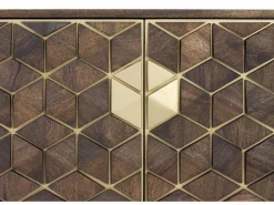 Clearance Giner y colomer Mueble tv en madera de mango y detalles dorados Marru00f3n