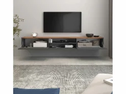 Hot Mueble TV Garda con 2 puertas y 1 estante central, color antracita mate y roble, 210 x 35 x 30 cm Gris antracita