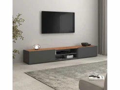 Hot Mueble TV Garda con 2 puertas y 1 estante central, color antracita mate y roble, 210 x 35 x 30 cm Gris antracita