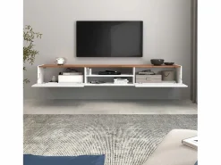 Mueble TV Garda con 2 puertas y 1 estante central brillo y roble 210x35x30 cm