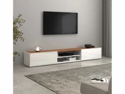 Mueble TV Garda con 2 puertas y 1 estante central brillo y roble 210x35x30 cm