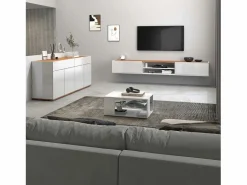 Mueble TV Garda con 2 puertas y 1 estante central brillo y roble 210x35x30 cm