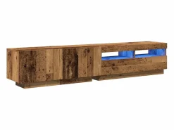 Clicnbuy Mueble TV luces LED madera ingeniería envejecida 200x35x40 cm