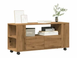 Outlet Mueble TV ruedas madera ingeniería roble artisan 102x34,5x43cm Mueble Tv