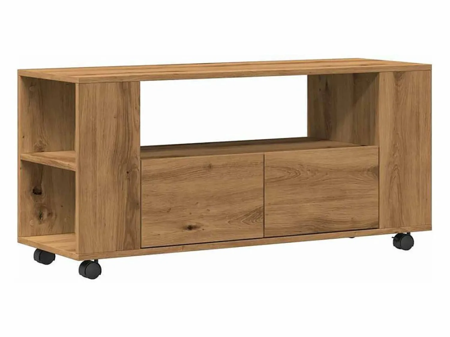 Outlet Mueble TV ruedas madera ingeniería roble artisan 102x34,5x43cm Mueble Tv