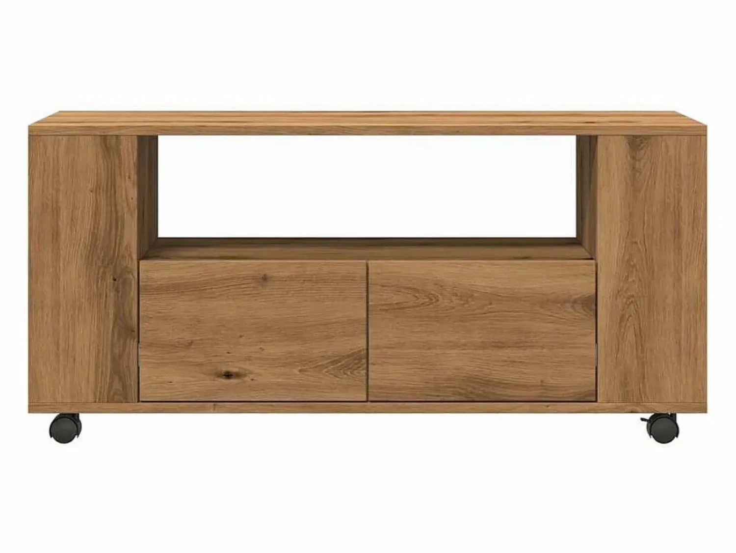 Outlet Mueble TV ruedas madera ingeniería roble artisan 102x34,5x43cm Mueble Tv