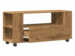 Outlet Mueble TV ruedas madera ingeniería roble artisan 102x34,5x43cm Mueble Tv