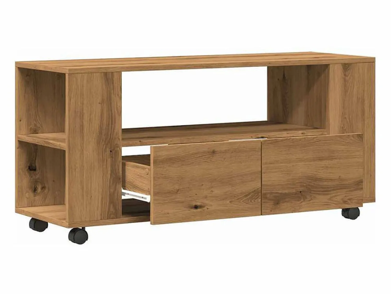 Outlet Mueble TV ruedas madera ingeniería roble artisan 102x34,5x43cm Mueble Tv