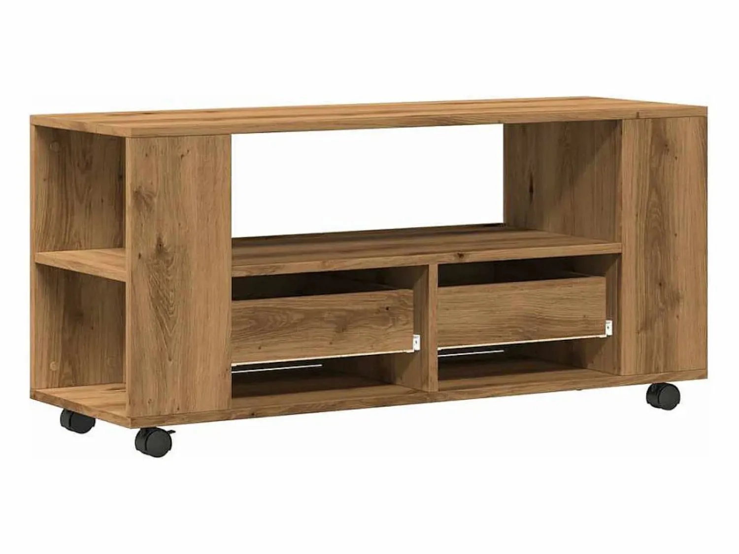 Outlet Mueble TV ruedas madera ingeniería roble artisan 102x34,5x43cm Mueble Tv