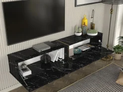 Vente-unique Mueble TV suspendido con 2 puertas - Efecto mármol - DINOMA