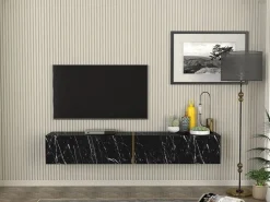 Vente-unique Mueble TV suspendido con 2 puertas - Efecto mármol - DINOMA