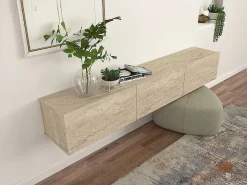 Online Mueble TV suspendido con 3 puertas - Efecto travertino - VIKILA Mueble Tv
