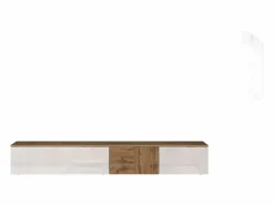 New Mueble TV suspendido Iseo con 2 puertas y 1 puerta abatible brillo y roble 200x35x30 cm Blanco