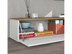 New Mueble TV suspendido Iseo con 2 puertas y 1 puerta abatible brillo y roble 200x35x30 cm Blanco