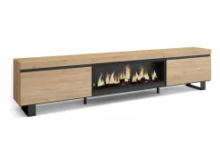 Hot Skraut Home Mueble TV, Televisión, 267x35x57cm, Para TV gran formato, Chimenea eléctrica XXL, Diseño industrial, Roble Color natural claro