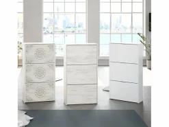 Mueble Zapatero 3 Puertas con Gran Capacidad con Acabado en Color Roble Blanqueado - Dim: 60 cm (Ancho) x 113 cm (Alto) x 22 cm (Fondo)