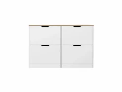 Vente-unique Mueble zapatero con 4 compartimentos abatibles - Blanco y natural - LOTULA