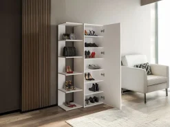 Vente-unique Mueble zapatero con 4 estantes y 1 puerta espejo - - SYLANY Blanco